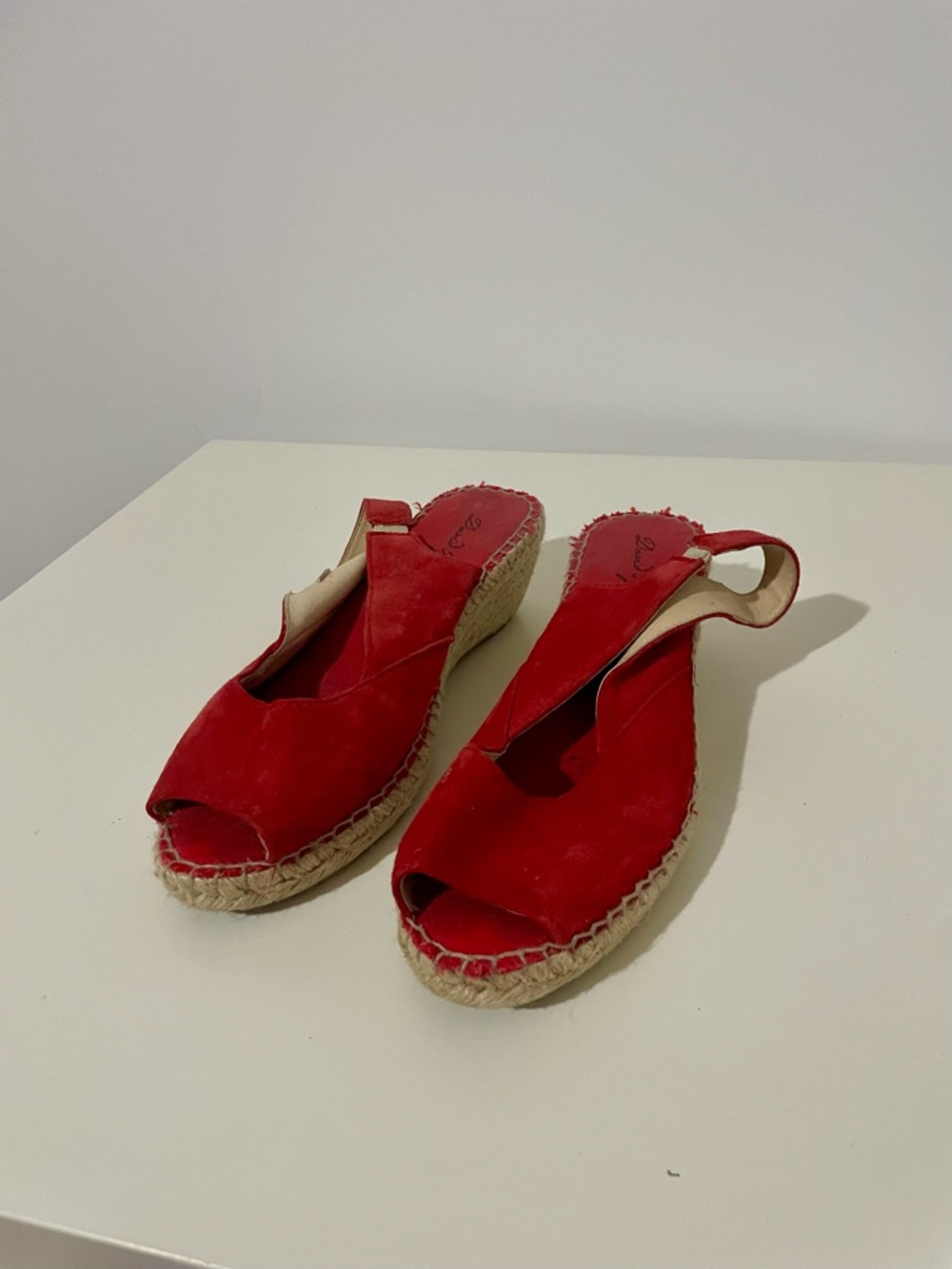 Women's Red Suede Espadrille Wedge Slingbacks